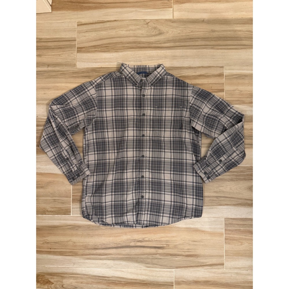 Columbia Mens Large Grey Plaid Long Sleeve Button Down Shirt Outdoor Casual L